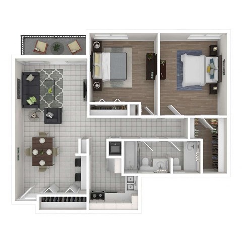Floor plan for 2 beds, 1.5 baths, 818 sqft